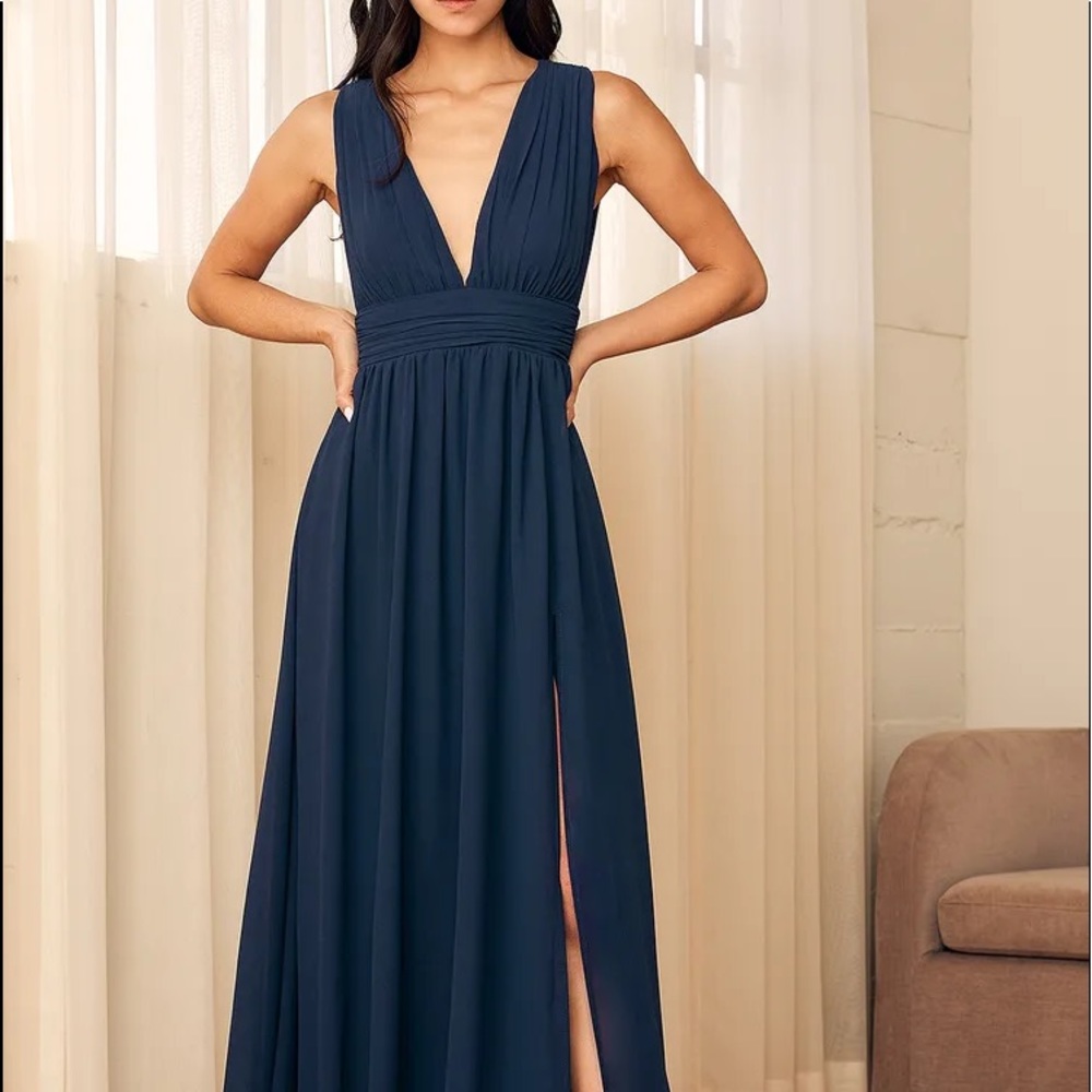Lulu's Heavenly Hues Navy Blue A-Line Maxi Dress Gown Size S EUC